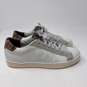 P448 John White Leather Sneakers Leopard Heel Glitter Stripe Italy 38